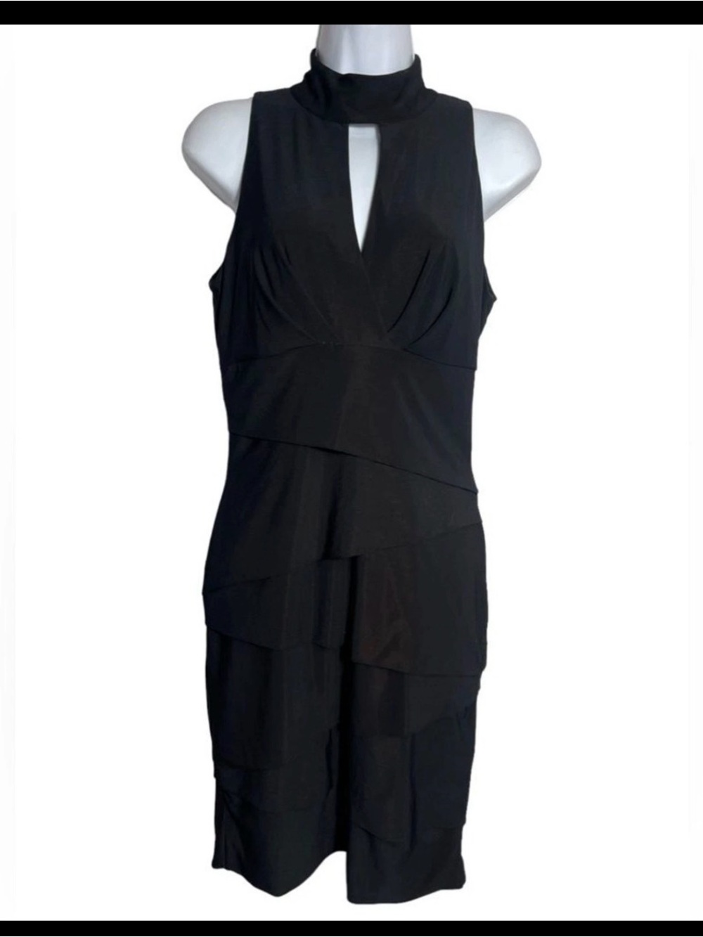 White House Black Market Black Sleeveless Mock Neck Tiered Dress